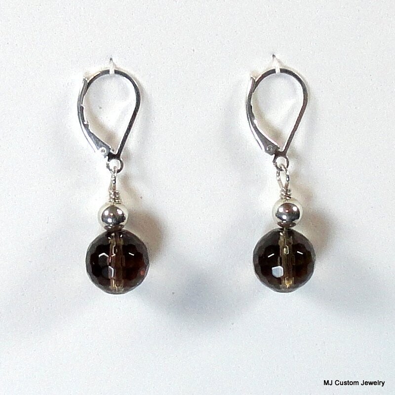 Smoky Quartz Faceted Gemstone Leverback Earrings
