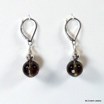 Smoky Quartz Faceted Gemstone Leverback Earrings
