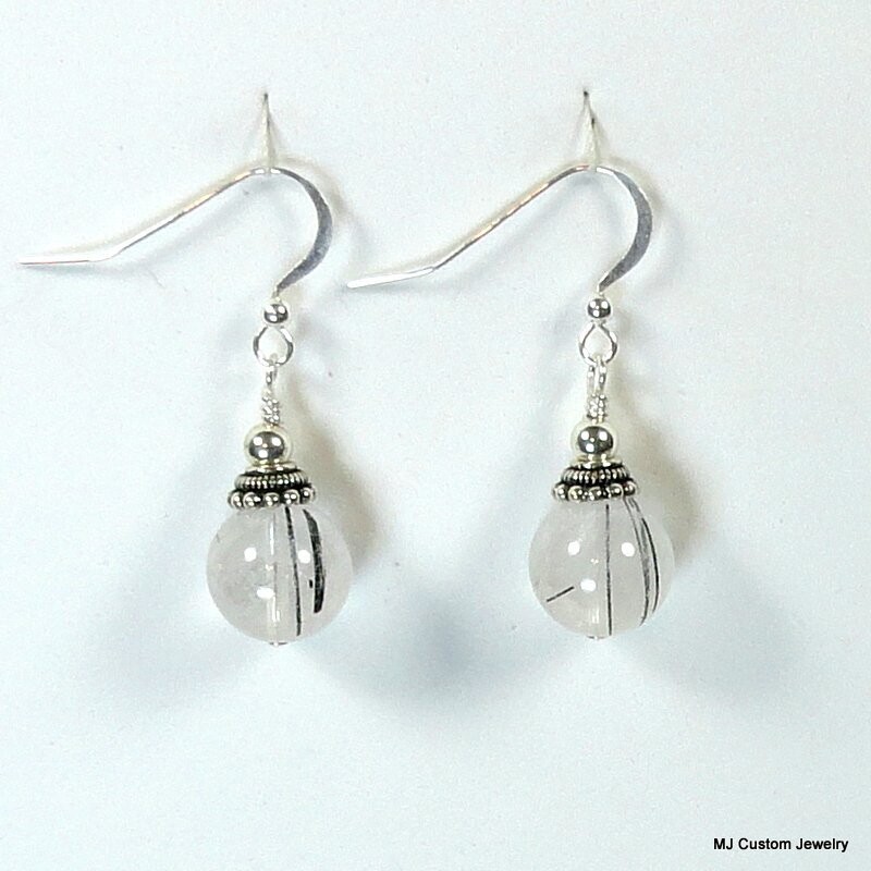 Tourmalinated Quartz & Bali Sterling Silver Bead Cap Earrings