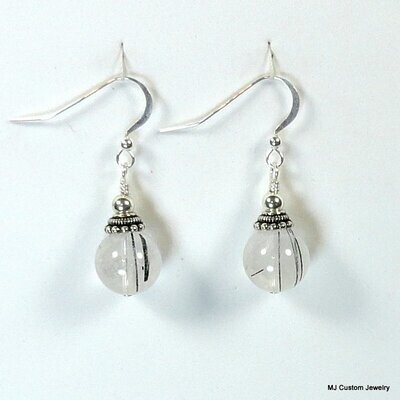 Tourmalinated Quartz & Bali Sterling Silver Bead Cap Earrings