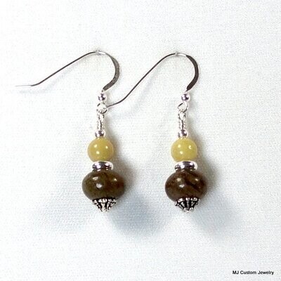 Brown Smoky Quartz Glass & Antique Jade Earrings