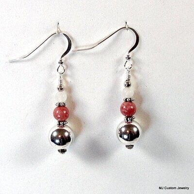 Rhodonite & Rose Quartz Silver Ball Earrings