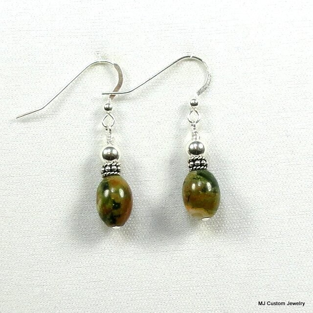 Rhyolite Barrels & Bali Silver Rondelle Earrings