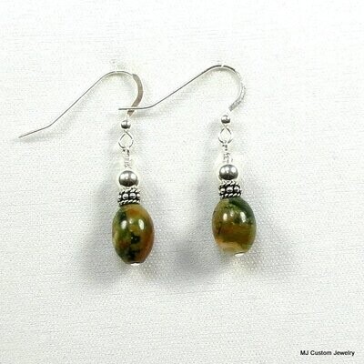 Rhyolite Barrels & Bali Silver Rondelle Earrings