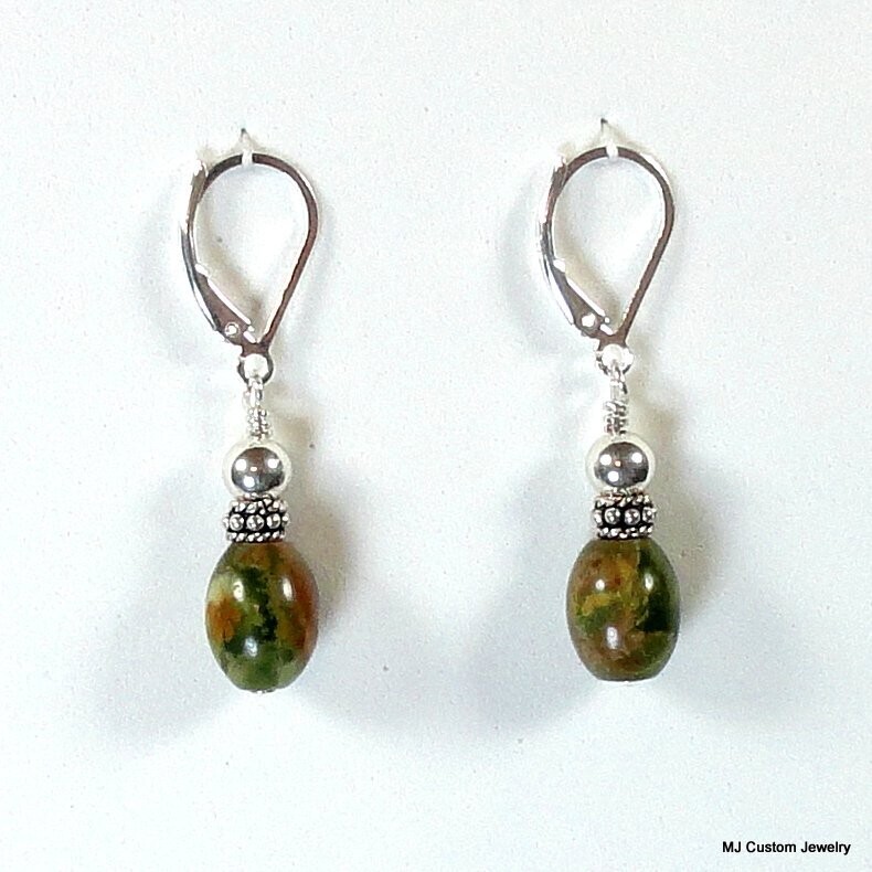 Rhyolite Barrels & Bali Silver Leverback Earrings