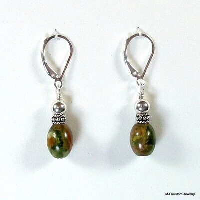 Rhyolite Barrels & Bali Silver Leverback Earrings