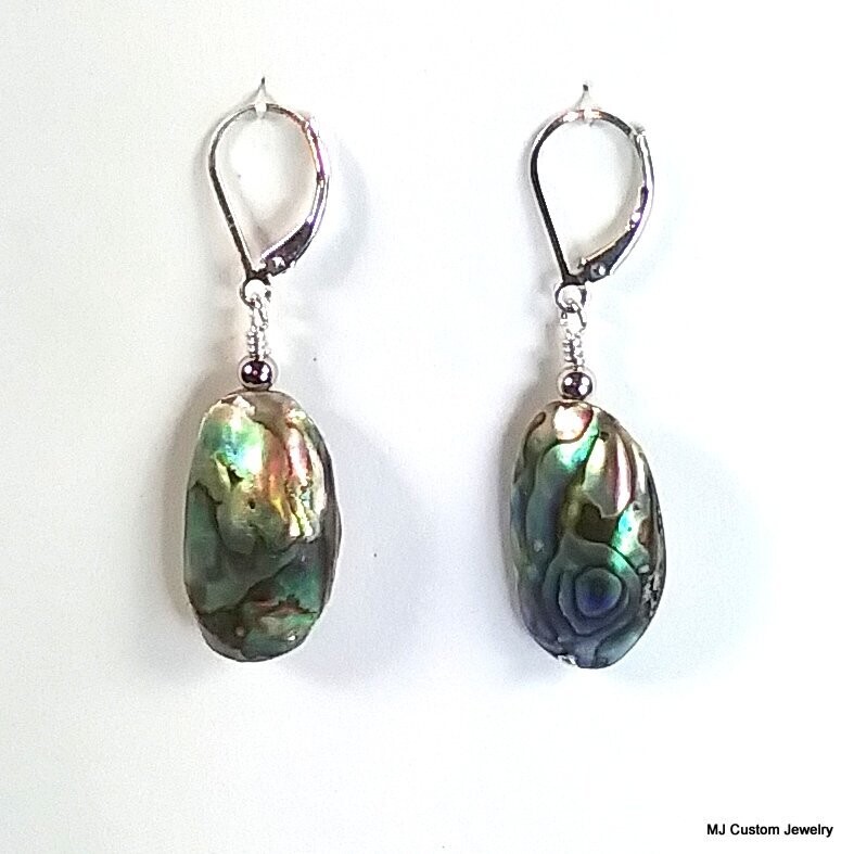 Whole Abalone Shell Puff Oval Earrings