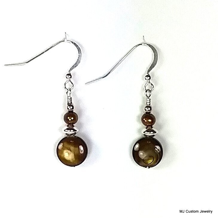Golden Shell Coins & Bronze FW Pearl Earrings