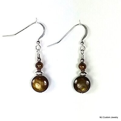 Golden Shell Coins & Bronze FW Pearl Earrings