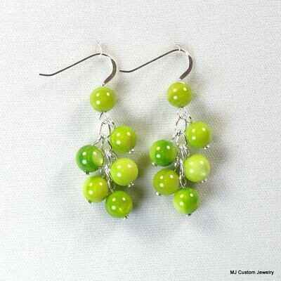 Lime Green River Shell Dangle Cluster Earrings
