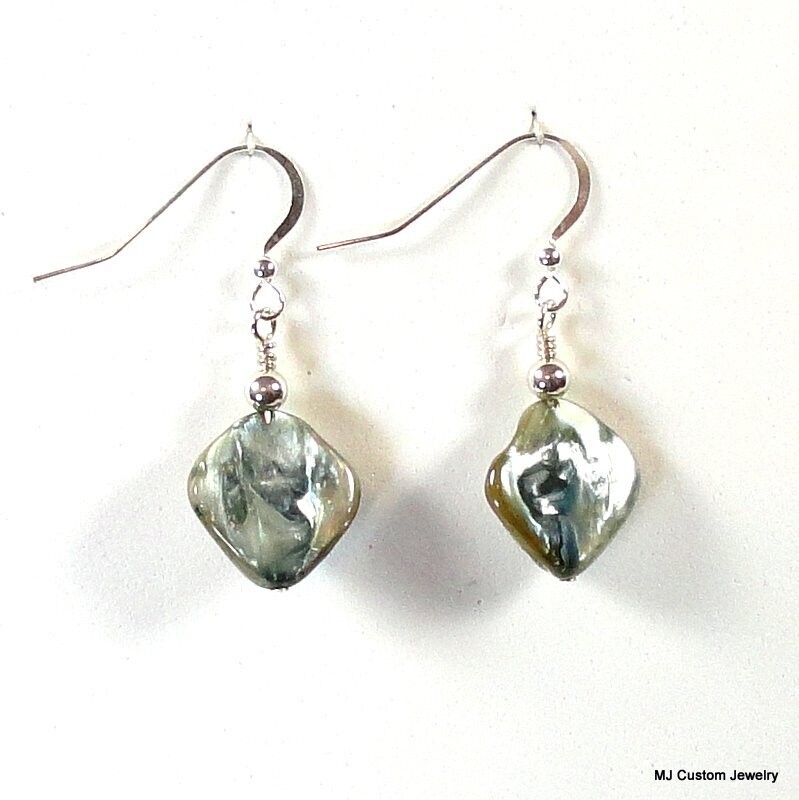 Teal Mother of Pearl Shell Nugget Earrings