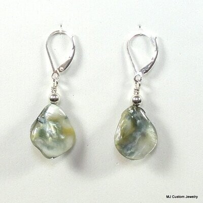 Teal Mother of Pearl Shell Nugget Leverback Earrings