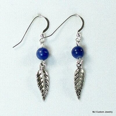 Sodalite & Silver Feather Dangle Earrings