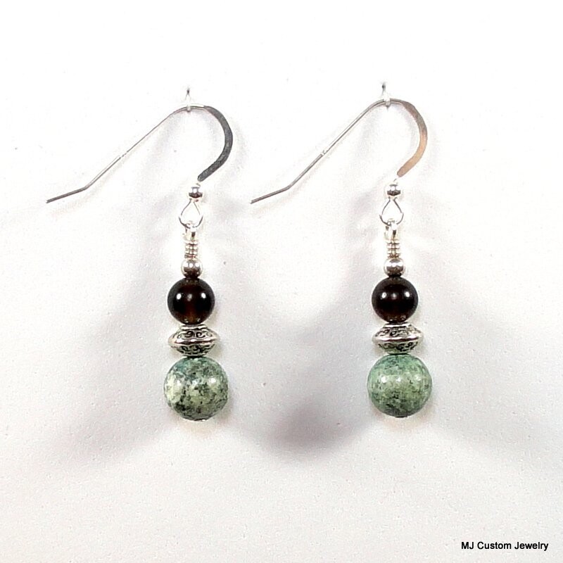 African Turquoise, Smoky Quartz & Saucer Earrings