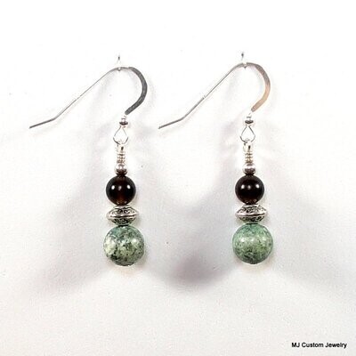African Turquoise, Smoky Quartz & Saucer Earrings