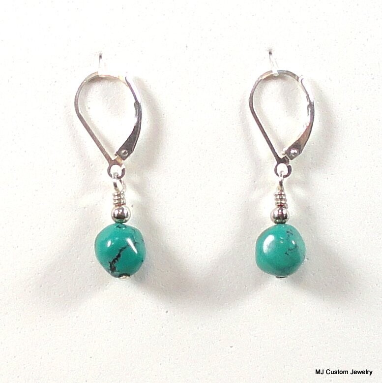 Turquoise Gemstone Nugget Leverback Earrings