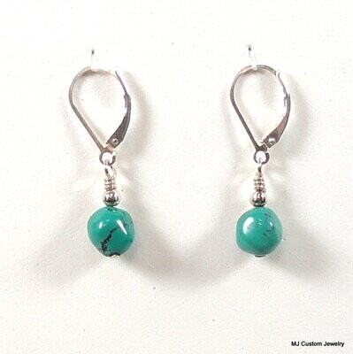 Turquoise Gemstone Nugget Leverback Earrings