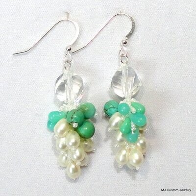 Turquoise, FW Pearl & Crystal Venetian Earrings