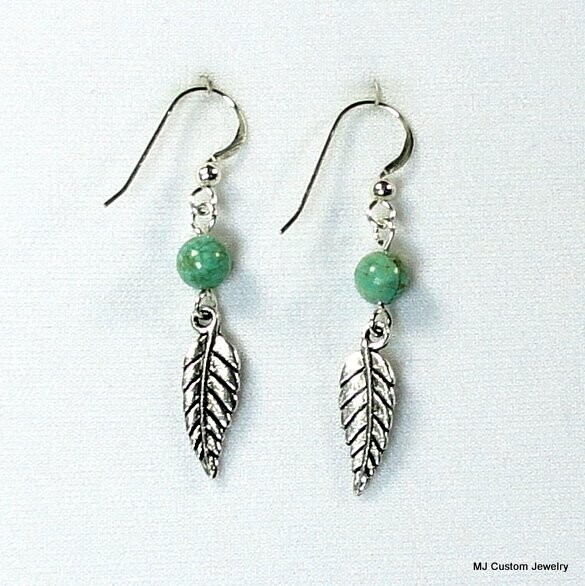 Turquoise & Silver Feather Dangle Earrings