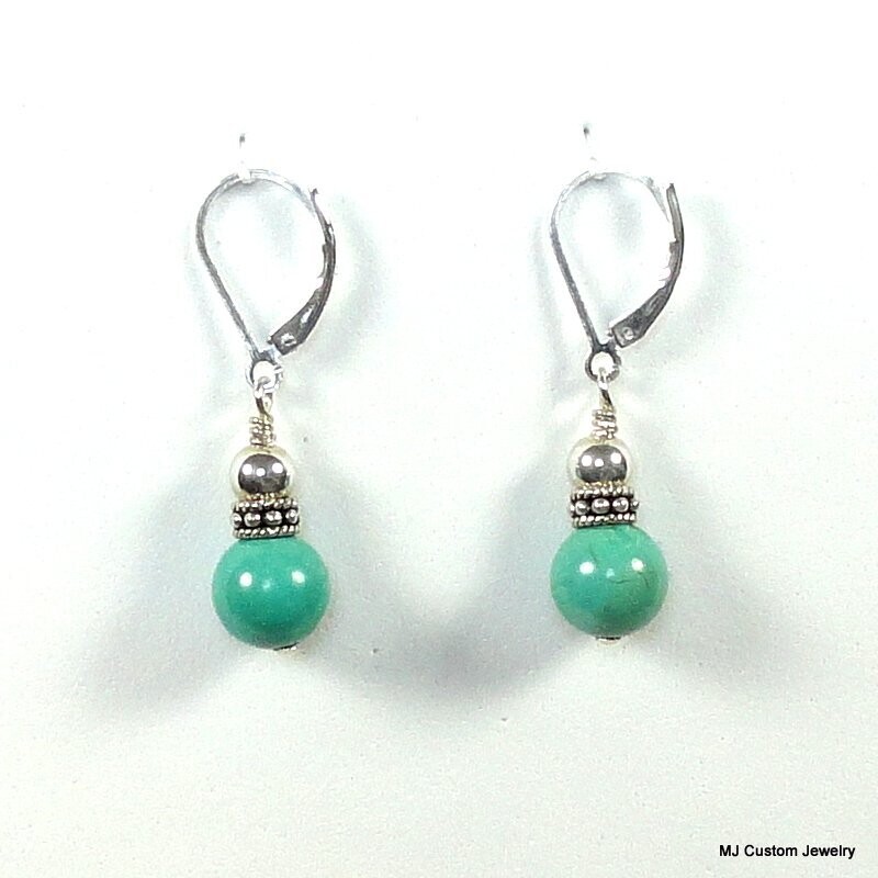 Turquoise Gemstone & Bali Silver Rondelle Earrings