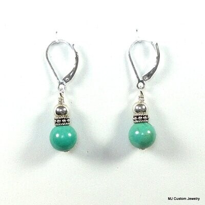 Turquoise Gemstone & Bali Silver Rondelle Earrings