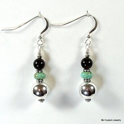 Turquoise & Smoky Quartz Silver Ball Earrings