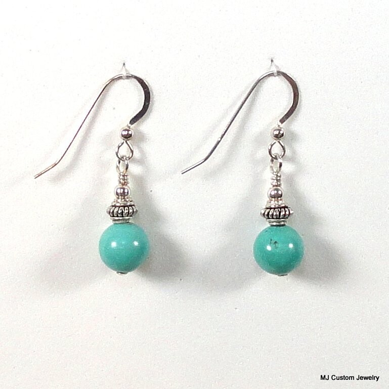 Turquoise Gemstone & Bali Silver Turban Earrings