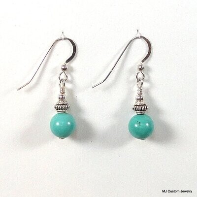 Turquoise Gemstone & Bali Silver Turban Earrings