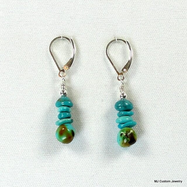 Turquoise Stacked Nugget Leverback Earrings