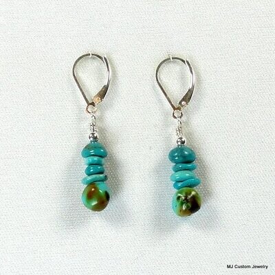 Turquoise Stacked Nugget Leverback Earrings