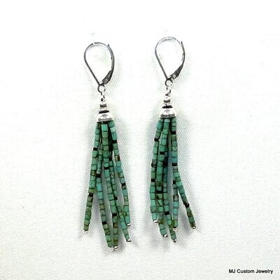 Raw Turquoise Heishi & Bali Bead Cap Tassel Earrings
