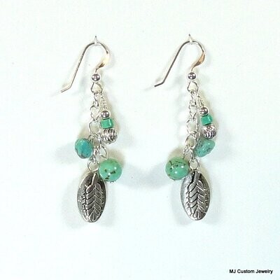 Turquoise & Oval Leaf Chain Earrings