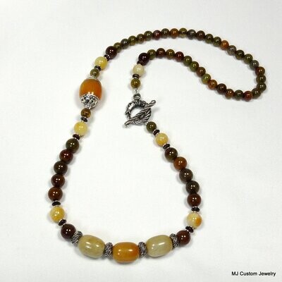 Agate, Jade & Nepal Amber Dragon Clasp Necklace