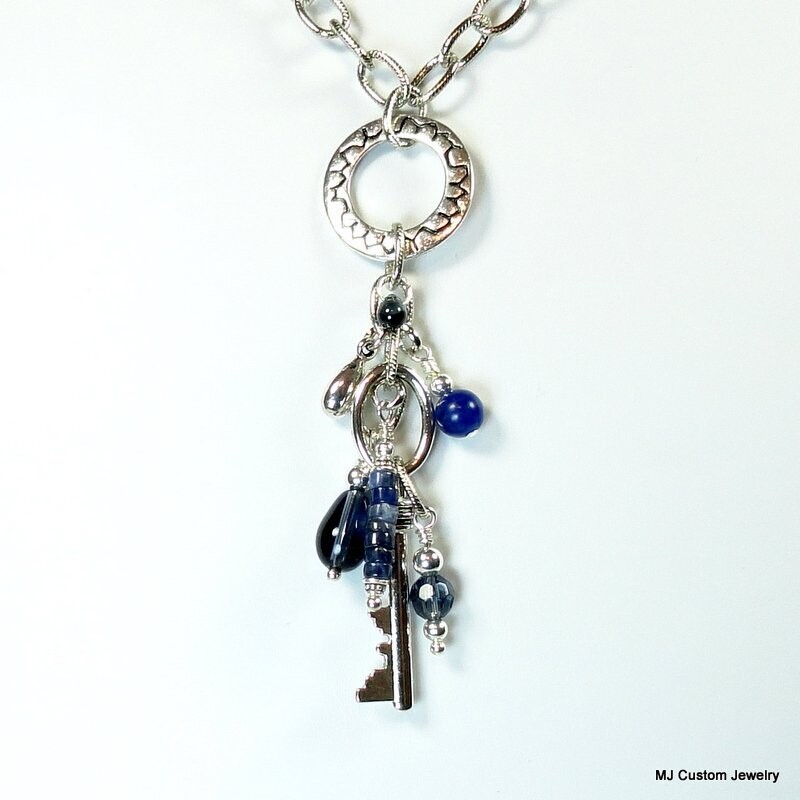 Sodalite & Navy Crystal Charm Tassel Necklace