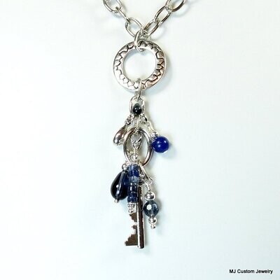 Sodalite & Navy Crystal Charm Tassel Necklace