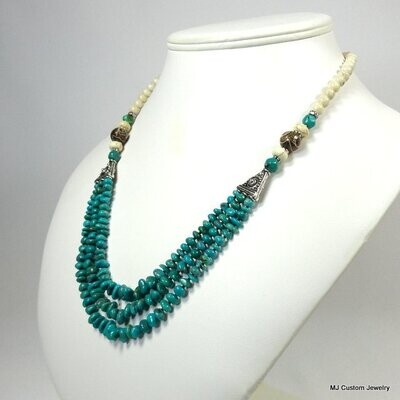 Turquoise & Antique Tibetan Dzi Bead Tribal Necklace