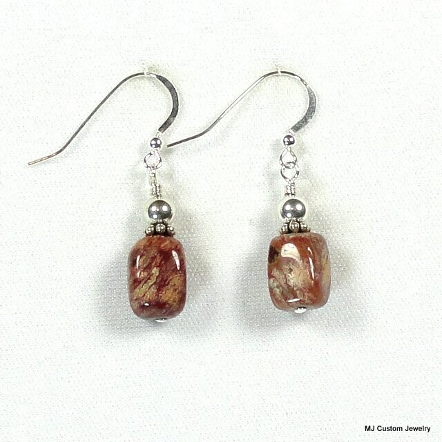 Fancy Jasper Tumbled Squares & Silver Ball Earrings