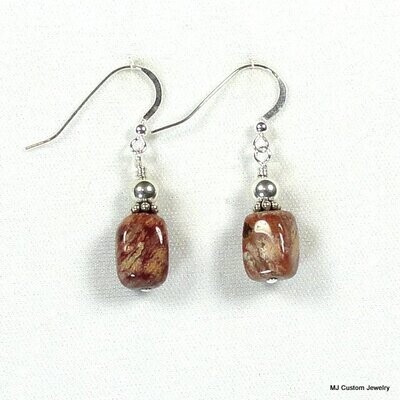 Fancy Jasper Tumbled Squares & Silver Ball Earrings
