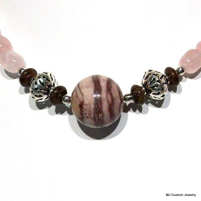 Rose Quartz & Brown Zebra Jasper Necklace