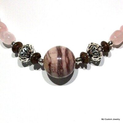 Rose Quartz & Brown Zebra Jasper Necklace