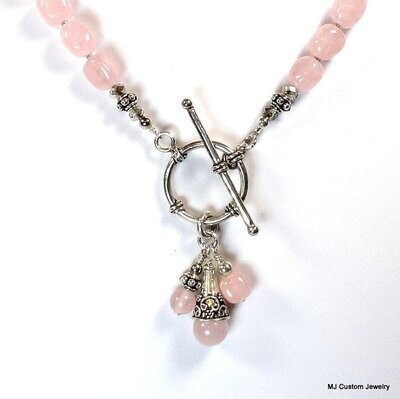 Rose Quartz & Bali Silver Toggle Front Necklace