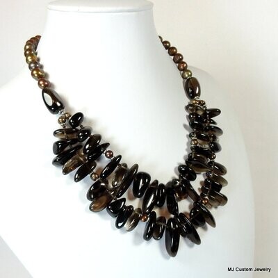 Smoky Quartz & Freshwater Pearl Bib Necklace