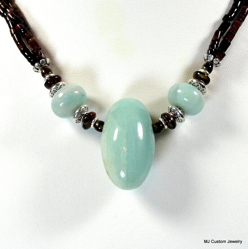 Amazonite Egg Pendant & Pen Shell Heishi Necklace