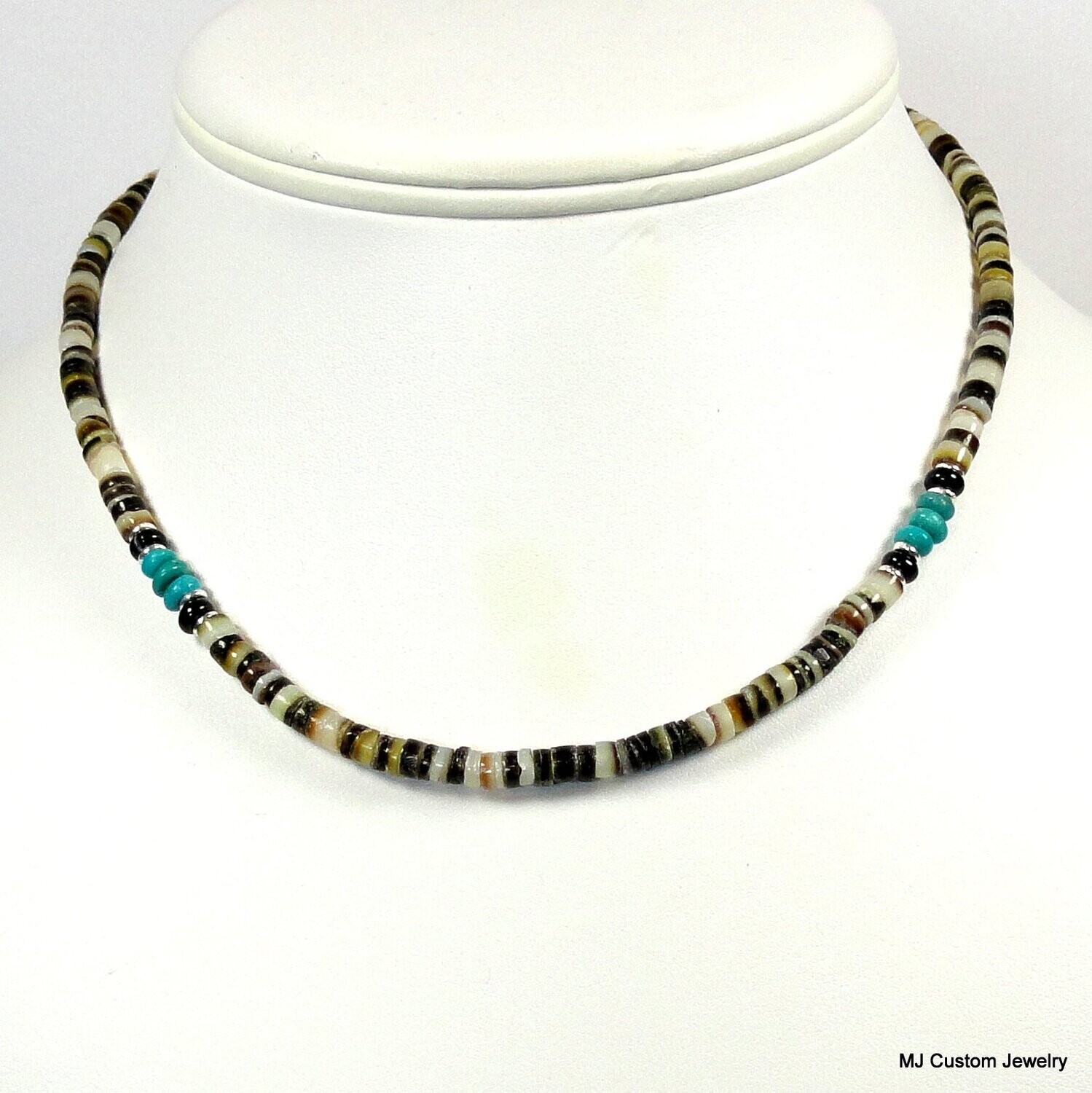 Black Lip Shell, Turquoise & Agate Unisex Necklace
