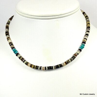 Black Lip Shell, Turquoise & Agate Unisex Necklace