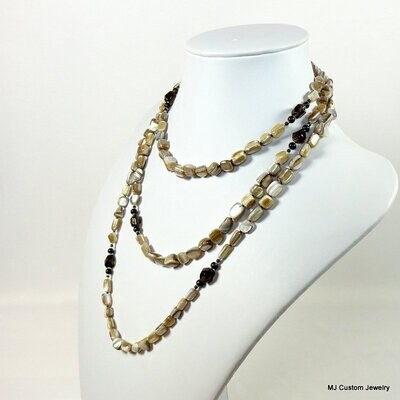 Shell & Smoky Quartz "Almost Endless" 56" Necklace