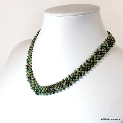 African Turquoise Woven Chevron Ribbon Necklace