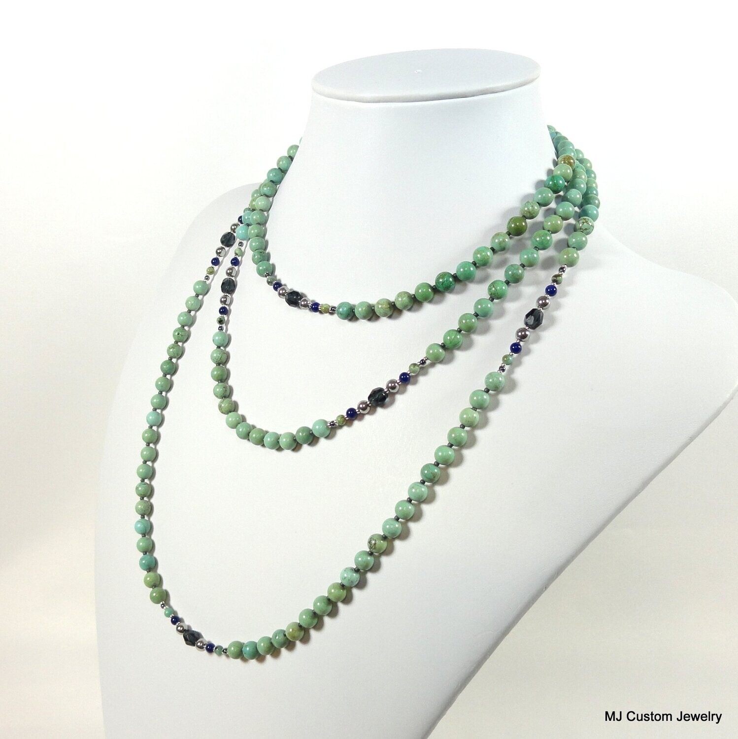 Turquoise & Navy Crystal "Almost Endless" 56" Necklace