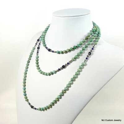Turquoise & Navy Crystal "Almost Endless" 56" Necklace