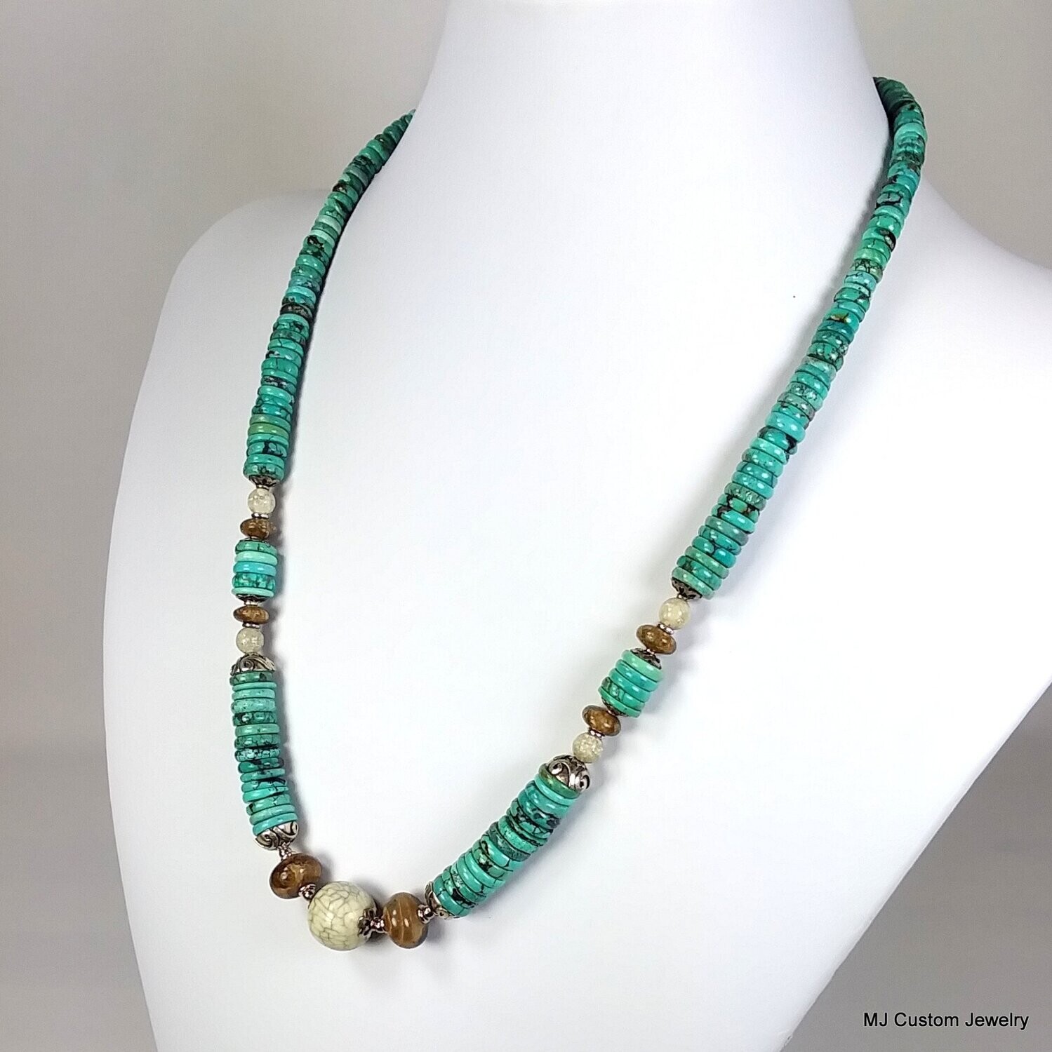 Turquoise Heishi, Ivory & Bali Silver Necklace